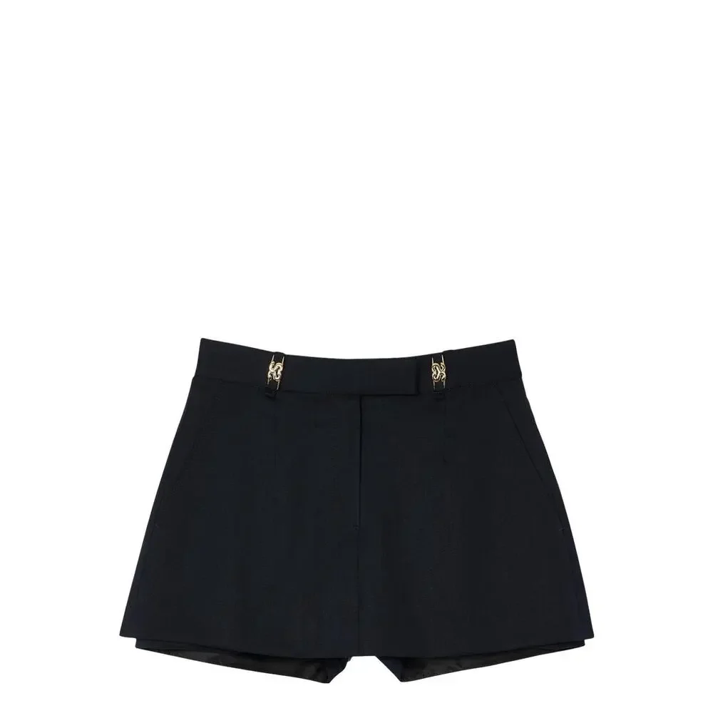 NWT Sandro Leo Skort Shorts Skirt Mini Navy Gold Buckles Wool Blend 40